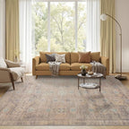 Beige Rug 5x7 Neutral Area Rugs for Living Room Bedroom, Washable Vintage Floral Retro Boho Non Slip & Low Pile Carpet for Indoor Dining Room and Kids Room(Beige 5x7ft)