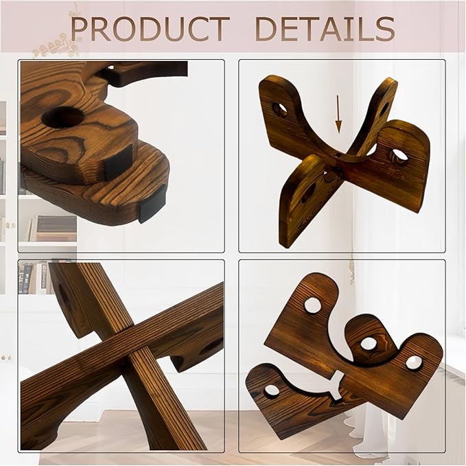 10 Inch Boho Wood Plant Stand - Small Plant Stands Indoor for 4-11 Inch Pots, Single Plant Stand Indoor with Plant Holder & Plant Stool, Short Wood Plant Stands Indoor for Home Decor (Brown)