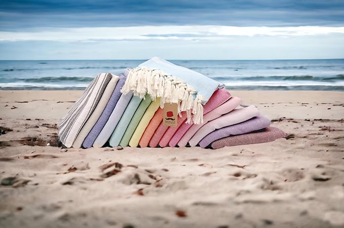 Bazaar Anatolia Turkish Beach Towel – 100% Cotton, Quick Dry, Sand Free Towel for Bathroom, Camping, Travel – Oversized 71x39 Inches – Stripe Orange