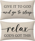 Christian Pillow Covers 12x20 Inch Set of 2 – Warm Cream Lumbar Case – Relax God’s Got This/Give It to God and Go to Sleep – Neutral Faith Throw Pillows Cases for Bed or Couch