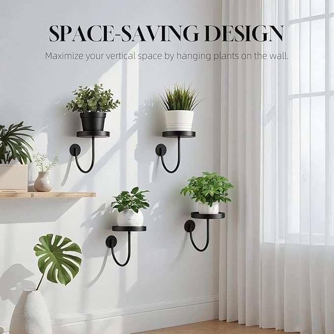 4 Pack Wall Plant Holder,Wall Planters for Indoor Plants,Plant Hanger Indoor,Metal Plant Wall Hanger,Hanging Plant Holder（Black）