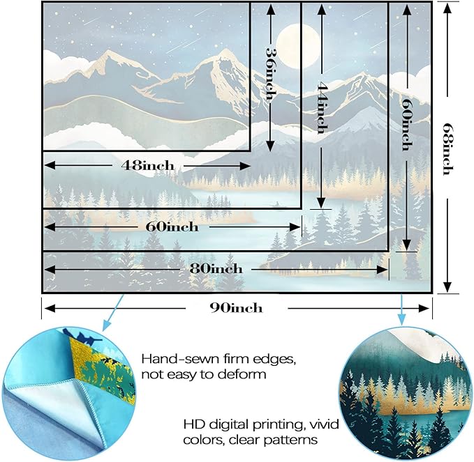 Accnicc Mountain Tapestry Nature Forest Tree Tapestries for Bedroom Aesthetic Starry Night Moon Stars Tapestrys Wall Hanging Teal Abstract Wall Tapestry for Dorm Living Room (Teal, 60'' × 44'')