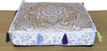 ICC Large Square Cotton Mandala Cushion Cover Hippie Ottoman Pouf Cover Daybed Floor Pillow Cover with Heavy Duty Zipper Seating Ottoman Poufs Dog-Pets Bed (White Flower Gold, 18" Square)