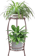 MOCORY Plant Stand Indoor Outdoor 2 Tier 27" Tall Metal Potted Holder Rack Flower Pot Stand Heavy Duty Plant Shelf Rustproof Iron Multiple Plant Round Supports Rack for Planter Corner Garden Balcony