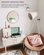 Poeme Boho Wall Mounted Circle Mirror, Wooden Round Wall Decor for Bathroom Living Room Bedroom, Decorative Hanging Farmhouse Nursery Furniture (17 Inch)