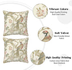Vintage Bird Floral Soft Velvet Throw Pillow Covers Set of 2 Cream Chinoiserie Flowers Leaves Decorative Pillow Covers 20x20 Inch Retro Farmhouse Pillow Case With Gold Trim For Sofa Couch Home Decor