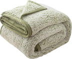 EMME Soft Sherpa Fleece Blanket Reversible Plush Fluffy Large Blanket, Light Weight Warm Decorative Boho Blanket Cover for Sofa, Couch, Bedroom,Travel(Plush Sage,108"x90")