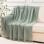 BATTILO HOME Sage Green Throw Blanket for Couch, Boho Bed Throws Blanket, Spring Decorative Light Blue Throw Blanket for Sofa Living Room, 52"x80"