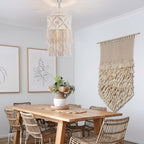 Boho Plug in Pendant Light, Hanging Light with Plug in Cord, Hanging Lamp with Handmade Macrame Lamp Shade, Boho Plug in Hanging Light Fixtures for Living Room Bedroom Decor