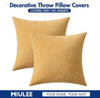 MIULEE Pack of 2 Couch Throw Pillow Covers 20x20 Inch Soft Beige Yellow Chenille Pillow Covers for Sofa Living Room Spring Home Decor Couch Solid Dyed Cases