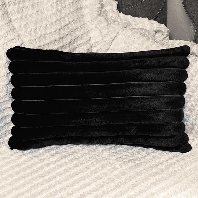 2 Pack 12x20 Pillow Cover Velvet Pillow Covers, Faux Fur Oblong Throw Pillow Covers for Living Room Decorations Throw Pillow Case, Throw Pillow Cover Cushion Cover for Home Sofa Bedroom Car, Black