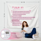 LIANGW Pink Christian Tapestry Aesthetic, Wall Tapestry for Bedroom, Pink Wall Art for Teen Girls & Women, Dorm Decor for College Girls, Bible Verses Tapestries Wall Hanging 50x60 inche