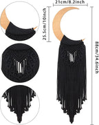 ANROYE Macrame Wall Hanging Boho Moon Decor, Bohemian Crescent Wooden Ornament with Long Tassel, Handmade Unique Wood Tapestry Home Decoration Wall for Dorm Bedroom Nursery Living Room Gift
