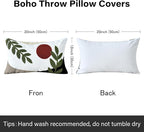 Boho Embroidered Throw Pillow Covers 12x20, Lumbar Decorative Pillow Covers Tufted Abstract Modern Leaf Sun Textured Couch Cushion Cases for Sofa Bed Living Room Decor (1PC, Black Red)