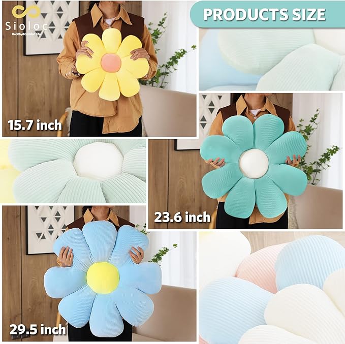 Sioloc Flower Pillow, Shaped Throw Pillow Butt Cushion Floor Seating Cushion, Cute Room Decor & Plush Pillow for Bedroom Sofa Chair (Turquoise, 29.5" ), 1 Count (Pack of 1)