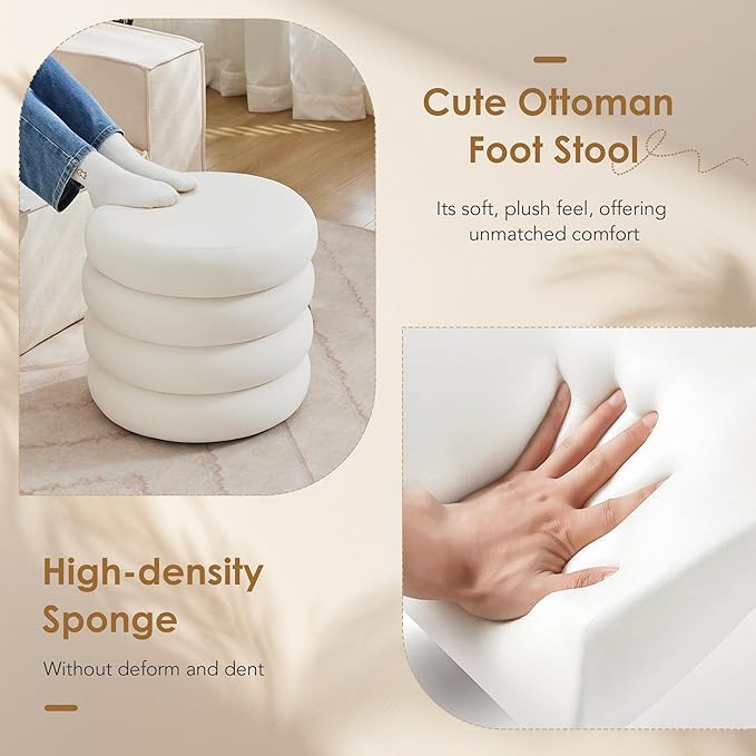 Flouki 20.1" Storage Ottoman Round, Vanity Stools for Bedroom, Velvet Pouf Ottoman with Removable Lid, Modern Ottoman Stool for Girls Women, Foot Stool for Living Room, White