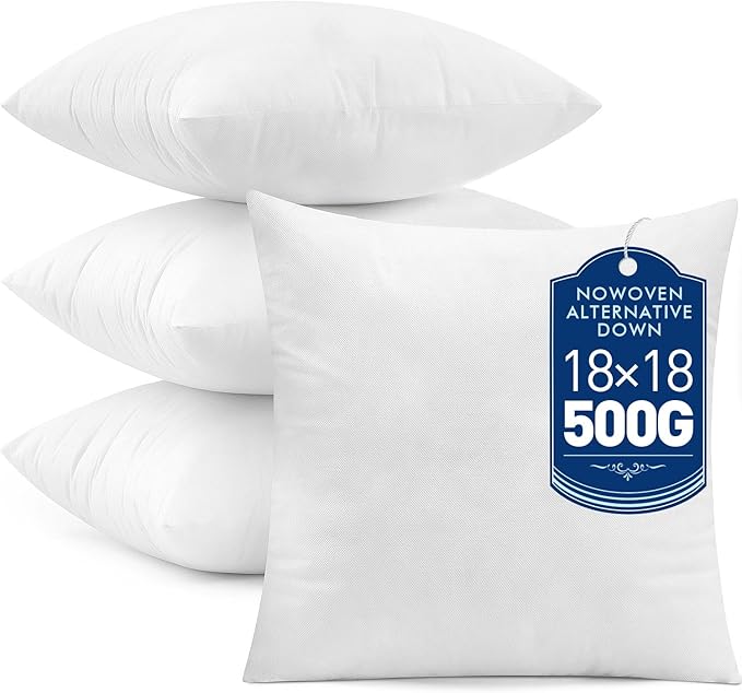 MIULEE Set of 4 Throw Pillow Inserts 18x18 Inches, 100% Virgin Filling Nowoven Pillow Inserts for Couch Sofa Living Room