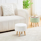 Wimarsbon Storage Ottoman, Modern Round Footrest with Soft Padded Seat, Teddy Velvet Footstool with Wood Legs, Accent Small Table or Plant Stand for Hallway, Living Room (White)