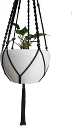 Plant Hanger Macrame Cotton 6 Legs 51 Inches in Tan and Green Color for Indoor Outdoor, Living Room, Kitchen, Deck, Patio, High and Low Ceiling with Size of 10-12 inches Without The Pot (Black)