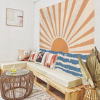 Atrippy Boho Hippie Sun Wall Tapestry for Bedroom Aesthetic, Bohemian Retro 70s Tapestries Hanging, Vintage Indian Sunset Sea Wave Art Poster for Living Room Dorm Decor (51" X 60")