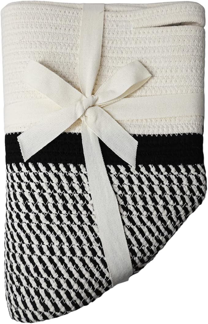 Decorative Baskets for Plants| 9- & 11-inch Pots for Indoor Plants | Floor Planter Pot Cover | Rope Plant Basket for Indoor (Small 9" Round, Ivory/Black)