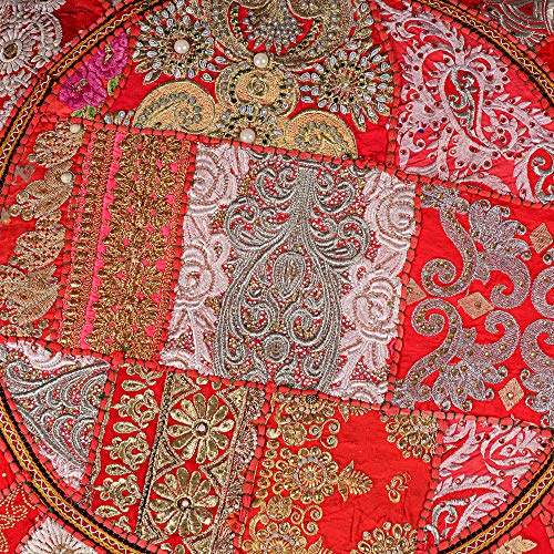 Rajasthani Handmade Colorful Decorative Floor Pillow Cover Meditation Patchwork Patchwork Cushion Seating Accent Boho Chic Indian Handmade Cover ONLY (Red, 32X32 Inches) - color: Red