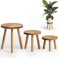 Bamworld Plant Stands Indoor 3 Pack Single Plant Stand for Multiple Plants Corner Plant Stool Wooden Plant Stands for Patio Garden Balcony Living Room Bedroom(Nature)