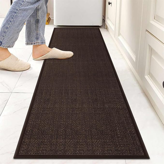 GOYLSER Kitchen Runners Non Skid Washable 6ft, Jute Long Hallway Runner Rugs Laundry Rug, Absorbent Fall Kitchen Rug Kitchen Sink Floor Mat, Deep Brown