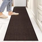 8ft Natural Jute Hallway Runner Rug Non Slip Washable, Rubber Backed Long Indoor Entryway Runner, Absorbent Kitchen Carpet Sink Rug, Deep Brown