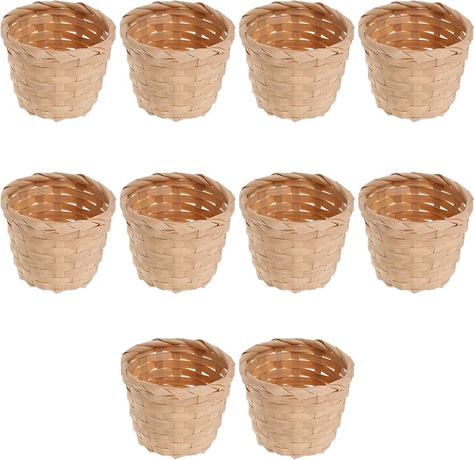 Zerodeko Set of 10 Mini Bamboo Storage Baskets Handwoven Natural Fruit Arrangement and Desktop Organizer for Home Office Party Decor