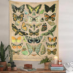 Vintage Butterfly Tapestry 48” x 36”, Long Vertical Wall Hanging Reference Illustrative Papillons Tapestries for Bedroom Aesthetic Butterfly Tapistry Cute Vertical Tapestry Wall Hanging Bedroom Decor
