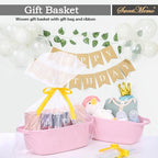 Empty Gift Basket to Fill with Handles, 12x8x5 inch - Large Woven Gifts Basket for Baby Shower, Women, Girls, Valentine Gifting - With Gift Bag & Ribbon - Pink, 1Pack