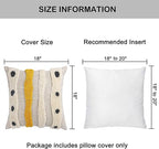 Boho Tufted Throw Pillow Cover with Handwoven Stripes, Linen Cotton Simple Decorative Cushion Case for Couch Sofa, 18x18 inches, 1 PC(Mustard Yellow)