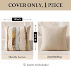 ANRODUO Pack of 1 Boho Decorative Throw Pillow Covers 18x18 Farmhouse Cushion Case Striped Chenille Pillow Cases Square Pillow Covers Accent Neutral Pillowcase for Sofa Couch Bed, Blue-Earth Tones
