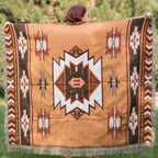 Aztec Throw Blanket Native American Blanket Southwestern Boho Decor Reversible Woven Tassels Mexican Blankets and Throws for Couch Bed Chair Wall Livingroom Outdoor Travel Brown 63"x87"