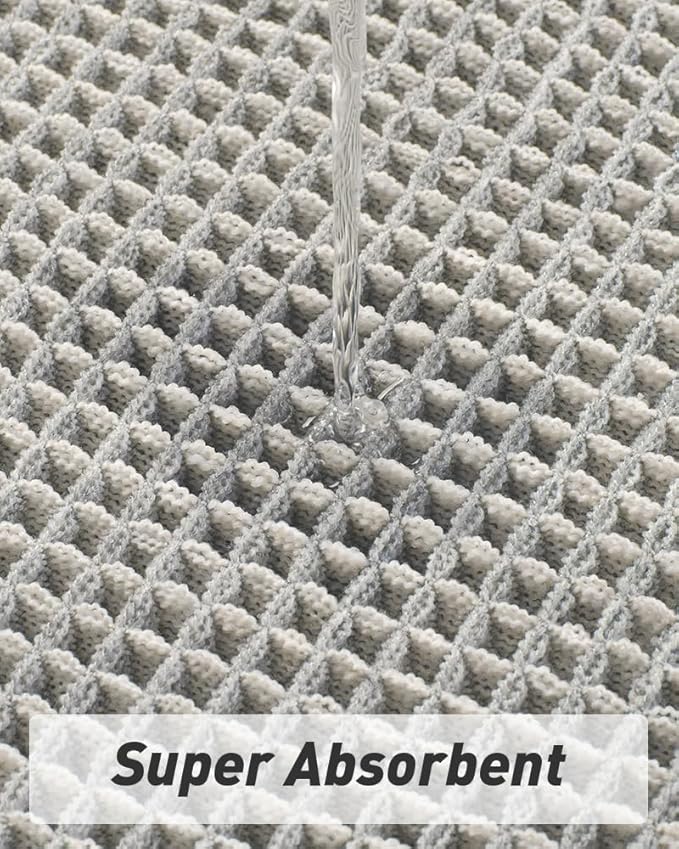 AMOAMI Upgraded Waffle Runner Rug Super Absorbent Non Slip Bath Mats for Bathroom Machine Washable Bathroom Runner Rug with Tassels, Ideal for Hallway Bedroom Laundry Room, 2' x 4', LightGrey & Cream
