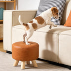 Asense Small Round Ottoman Foot Rest Stool Fabric Padded Seat Footstool Ottoman with Wooden Legs (Dark Orange,Fabric)