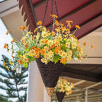 4 Pcs Hanging Plant Flower Basket for Outdoor Spring Decoration, 7.87 Inches Black Iron Chain Wicker Woven Conical Artificial Flower Hanging Basket, Plants Not Included (Coffee)