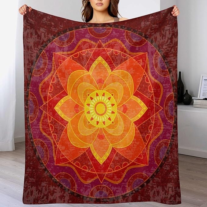 Red Mandala Throw Blanket Bright Circular Ethnic Pattern Native Indian Ornament Blanket for Sofa Bed Couch Chair Or Dorm 50"x60"