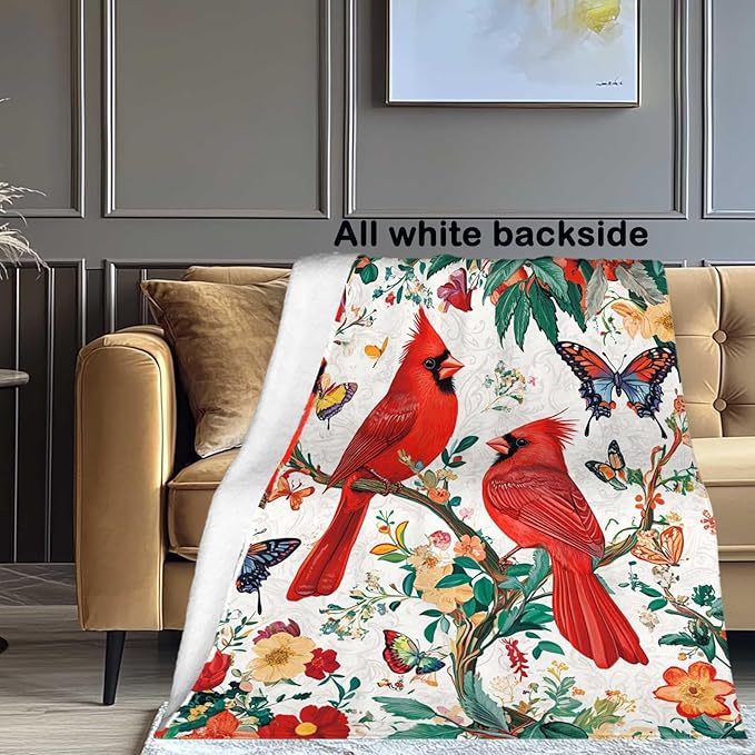 Cardinal Blanket Throw, Cardinal Gifts for Women and Men, Lightweight Soft Red Bird Blanket Fleece, Perfect for Living Room, Bedroom Decor, 60x80 Inches