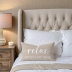 Warm Beige Lumbar Pillow Covers 12x20 Inch Set of 2 – Christian Throw Pillowcase for Couch – Give It to God and Go to Sleep/Relax God’s Got This – Faith-Based Decor