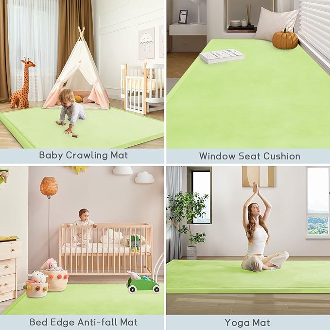 Baby Play Mat for Floor Nursery Muscle Mat Area Playroom Rug 39"x59" Memory Foam 1.3" Thick Crawling Mat for Babies,Toddlers, Infants,Kids (Light Green)