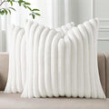 Pallene Faux Fur Plush Throw Pillow Covers 20x20 Set of 2, Luxury Soft Fluffy Striped Decorative Pillow Covers for Sofa, Couch, Living Room, White