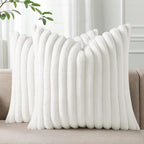Pallene Faux Fur Plush Throw Pillow Covers 16x16 Set of 2, Luxury Soft Fluffy Striped Decorative Pillow Covers for Sofa, Couch, Living Room, White