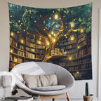 Jhdstore Tree of life Tapestry Wall Hanging Fantasy Library Tapestry for Bedroom Mysterious Tree Bookshelf Tapestries Room Decor 36"x48"
