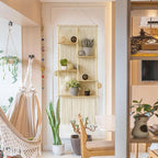 Macrame Wall Hanging Shelf Boho Wall Decor Home 2 Tier Hanger Shelves Braided with Tassels Shelves Organizer for Kitchen, Bedroom, Home Storage, Floating Plant Shelf (Wood)