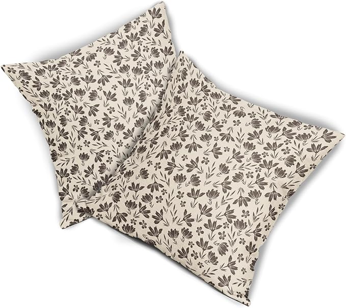 Dark Brown Floral Pillow Covers 20x20 Set of 2 Vintage Rustic Old Style Cute Small Flower Print Decorative Outdoor Pillowcases Farmhouse Throw Cushion Case Decor for Couch Sofa Bed