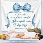 LIANGW Light Blue Bible Verse Christian Wall Tapestry – Proverbs 31 Bible Blue Bow Aesthetic for Girls Bedroom or Dorm Room,Faith-Based Blue Room Decor Aesthetic, 50x60 Inch