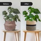 TIMEYARD Sturdy Jute Rope Plant Basket Modern Woven Basket up to 7.5 Inch Flower Pot Floor Indoor Planters, 8” x 8” Storage Organizer Baskets Rustic Home Decor, Black Stripes