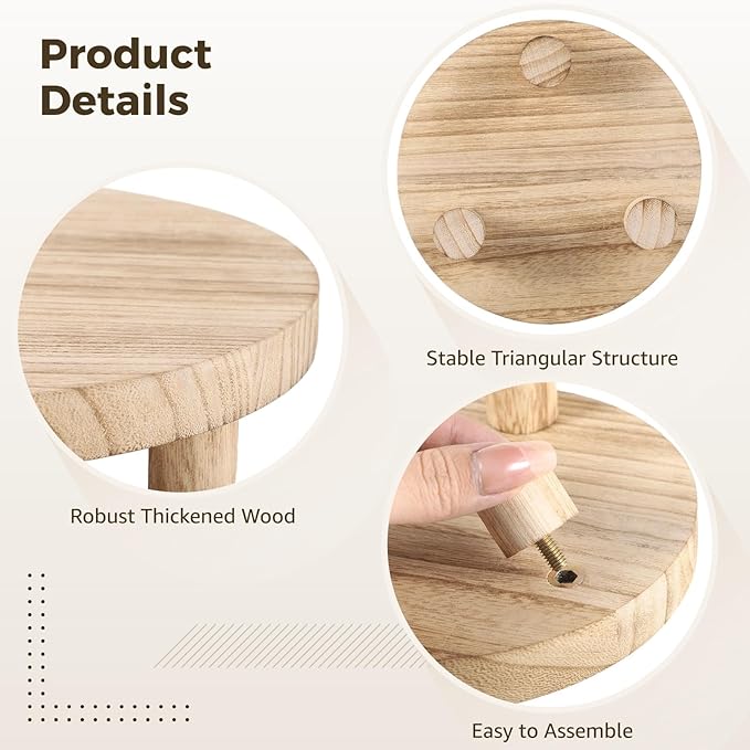 3 Pcs Wood Plant Stands, Wooden Pedestal Stands, Round Wood Display Risers, Modern Decorative Planter Holders, Flower Pot Display Trays, 6", 8", 10", Ideal for Home Decor